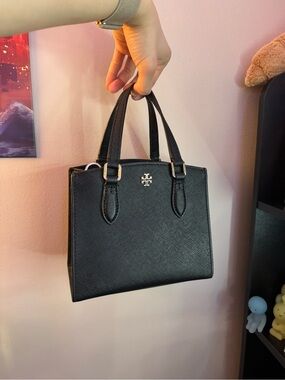 Tory Burch Emerson Micro Black Saffiano Leather Tote Purse